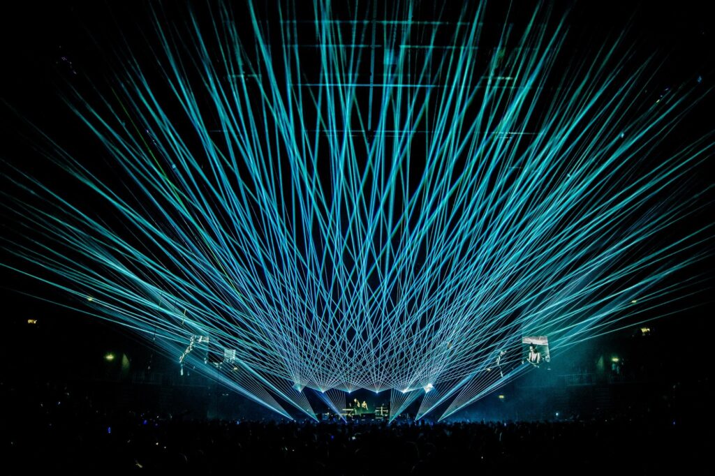 Laser graphics projection celebrating 150 years of Mahatma Gandhi